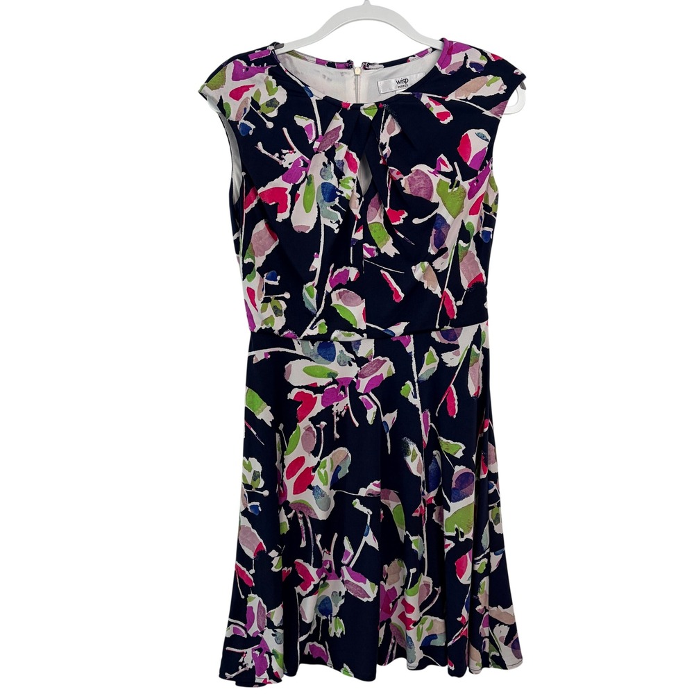 Wisp Petites Fit and Flare Dress 8P Navy Floral Excellent‎